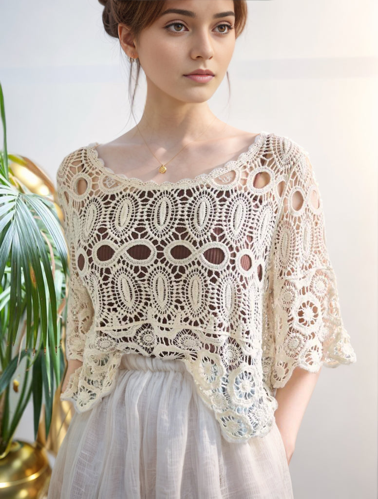 Knitted Hollow Top Wool Sweater Crochet hook Bella Mia